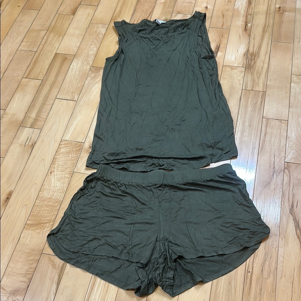 NWOT Mae Olive Green Sleeveless Top and Shorts Set